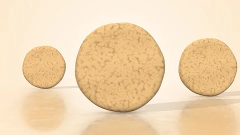 Cookies on a Light Reflective Floor. Biscuits 3D Animation. 4K Stock Footage 304133312