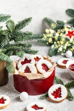 Cookies "Linzer" with jam. Stock Photos