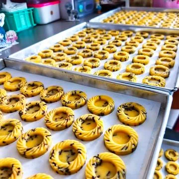 Cookies Making Process, before the baking stage, the cookies is neatly arra.. 스톡 사진