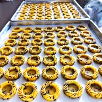 Cookies Making Process, before the baking stage, the cookies is neatly arra.. Stock Photos
