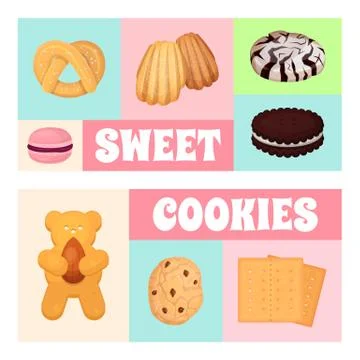 Cookies pastry pattern flat vector illustration. Sweetness biscuit doughnut Illustrazione stock