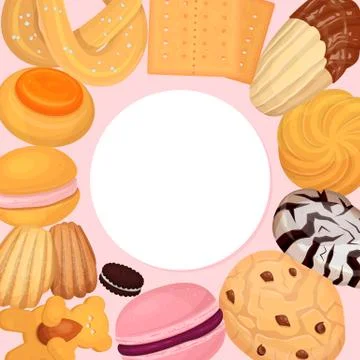 Cookies pastry pattern flat vector illustration. Sweetness biscuit doughnut イラスト素材