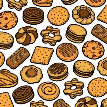 Cookies pattern background set. Collection icon cookies. Vector Stock Illustration