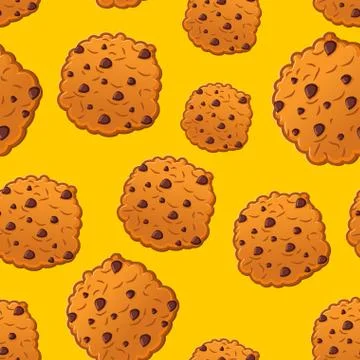 Cookies pattern. Biscuit with chocolatet Drops ornamen. Cookie texture. crack Stock Illustration
