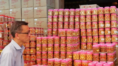 Cookies Rows And A Man Walking On The Market In Chinatown Stock Footage 100667547