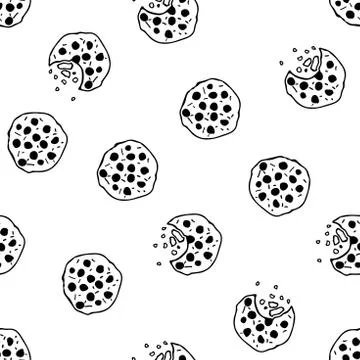 Cookies seamless pattern. Hand drawn sketch element. For cafe, menu, wall art Stock Illustration
