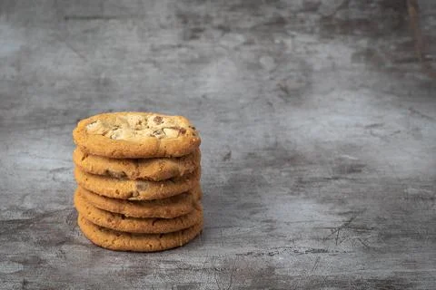Cookies stacked with a neutral colored background 写真素材