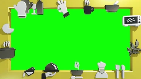 Cookign icons moving frame with greenscreen loop Stockbeeldmateriaal 76381779