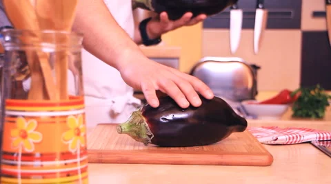 Cooking 0003 - eggplants Stock Footage 2344658