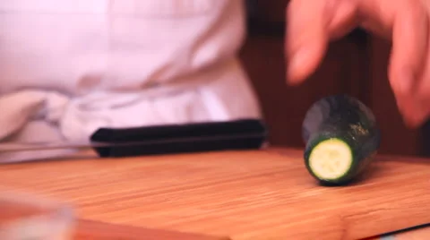 Cooking 0043-cutting cucumber Stock Footage 2361701