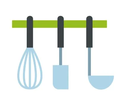 Cooking accessories on the bracket vector flat isolated Stock Illustration