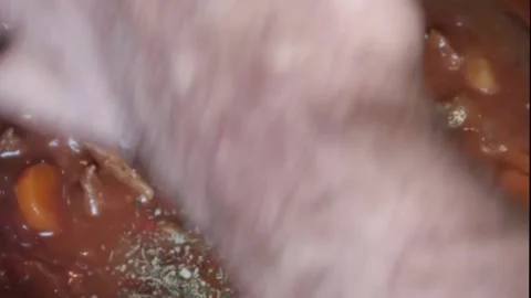 Cooking: Adding mixed herbs to sausage casserole. Video stock 278348343