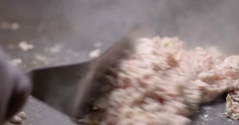 Cooking and chopping an authentic Philly Chicken Cheesesteak Stock Footage 85045446