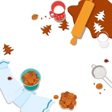 Cooking and icing ginger cookies. Stock Illustration