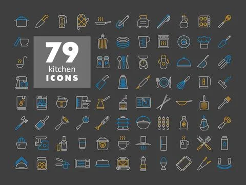 Cooking and kitchen vector flat icons set Stock Illustration