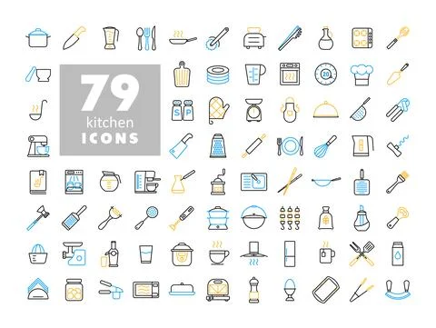 Cooking and kitchen vector flat icons set Stock Illustration