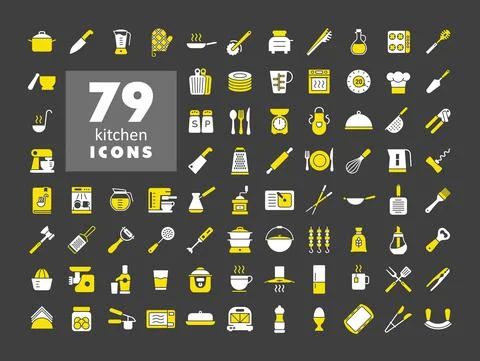 Cooking and kitchen vector glyph icons set Stock Illustration