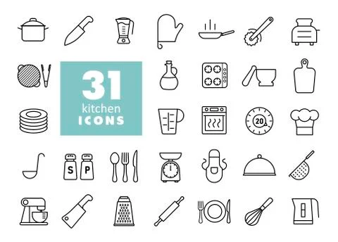 Cooking and kitchen vector icons set Stock Illustration