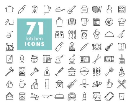 Cooking and kitchen vector icons set Stock Illustration