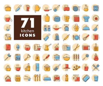 Cooking and kitchen vector icons set Stock Illustration