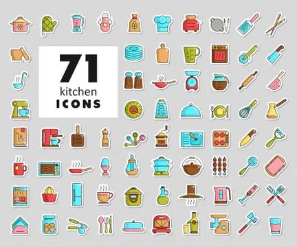 Cooking and kitchen vector icons set Stock Illustration