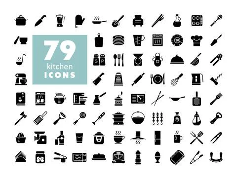 Cooking and kitchen vector icons glyph set Illustrazione stock