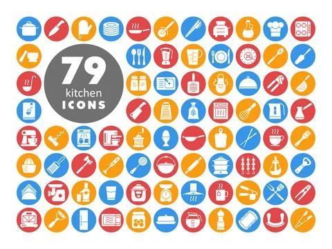 Cooking and kitchen vector icons white glyph set Stock Illustration