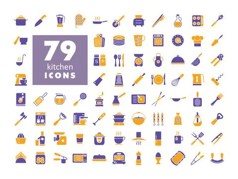 Cooking and kitchen vector icons glyph set Stock Illustration