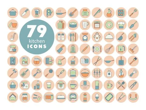 Cooking and kitchen vector icons set Stock Illustration