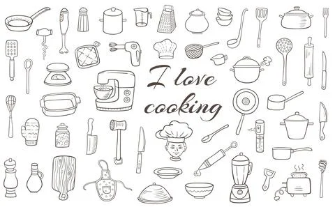 Cooking and tableware doodles. Stock Illustration