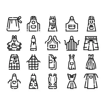 Cooking apron uniform set line icons Stock Illustration