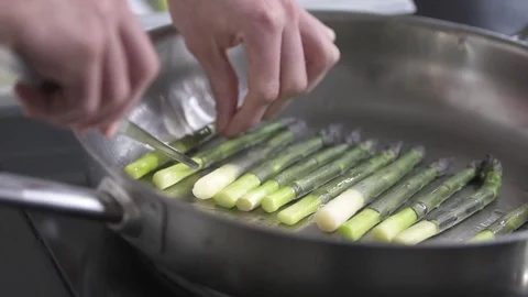 Cooking the asparagus Stock Footage 82024833