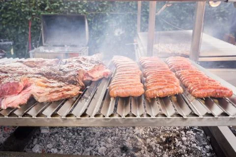 Cooking assorted meat grilled Foto stock