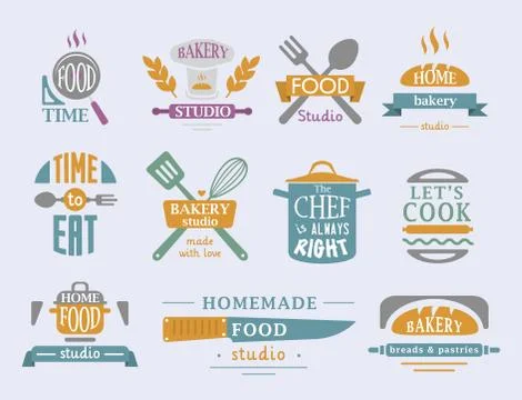 Cooking badge motivation text vector illustration bakery shop food typography Stock Illustration