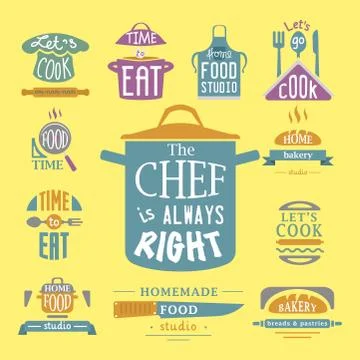 Cooking badge motivation text vector illustration bakery shop food typography Stock Illustration