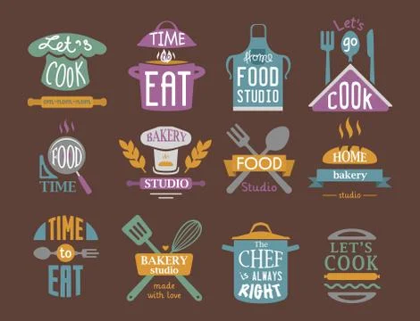 Cooking badge motivation text vector illustration bakery shop food typography Stock Illustration