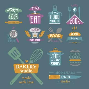 Cooking badge motivation text vector illustration bakery shop food typography Stock Illustration