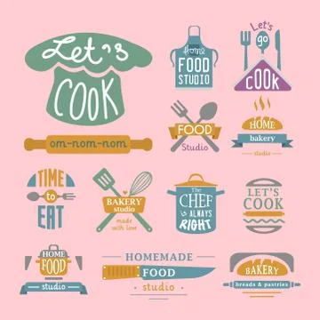 Cooking badge motivation text vector illustration bakery shop food typography Stock Illustration