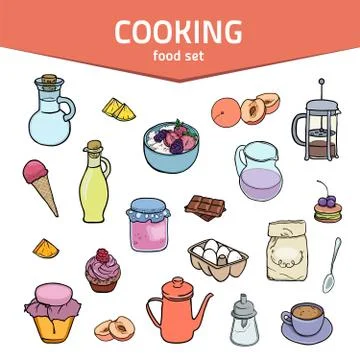 Cooking bakery, sweets, breakfast tea and coffe seamless background. Vector Stock Illustration