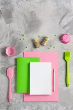 Cooking baking for kids flat lay background for recipe Stock Photos