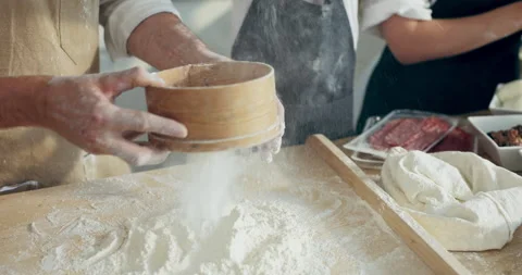 Cooking baking preparing homemade pizza process. Selective focus delighted young Stock Footage 218628571