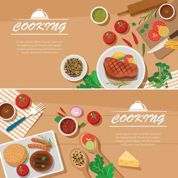 Cooking banner flat design template Stock Illustration