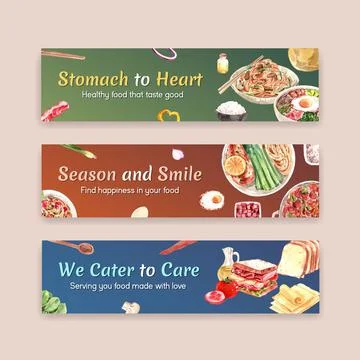 Cooking banner template design for brochure,web and leaflet watercolor illust Stock Illustration