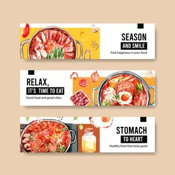 Cooking banner template design for brochure,web and leaflet watercolor illust Stock Illustration