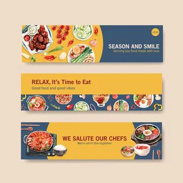 Cooking banner template design for brochure,web and leaflet watercolor illust Stock Illustration