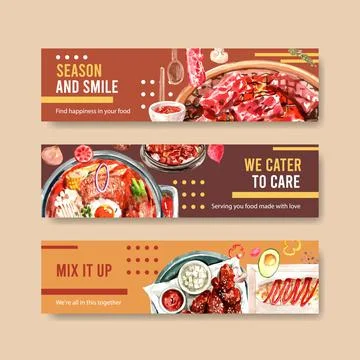 Cooking banner template design for brochure,web and leaflet watercolor illust Stock Illustration