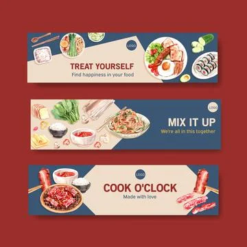 Cooking banner template design for brochure,web and leaflet watercolor illust Stock Illustration