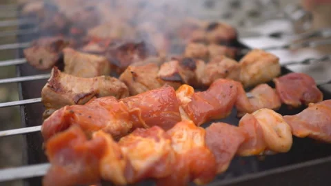Cooking barbecue on brazier close up Vídeos de archivo 96559286