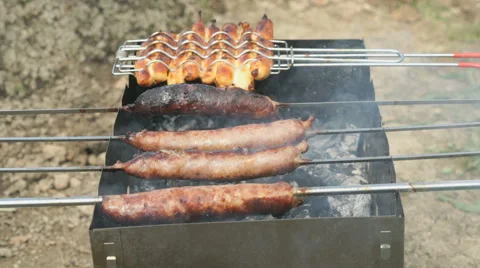 Cooking of barbecue on the grill Stock Footage 66492691