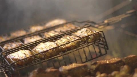 Cooking BBQ Grill Steak Stock Footage 86511574